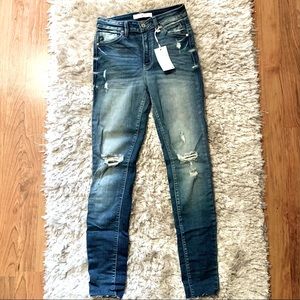 Distressed Ripped Raw Hem Denim Jeans